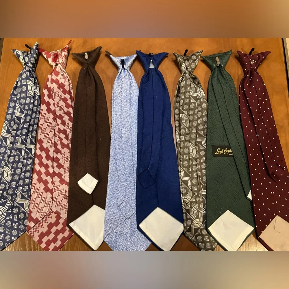 Vintage Lot of 8 Clip On Ties Retro  60s 70s Prints Solids - Picture 2 of 2